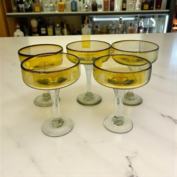 5 Vtg Amber Coupe Margarita Handblown Cocktail Glasses– Retro Cocktail Stemware - Picture 1 of 13